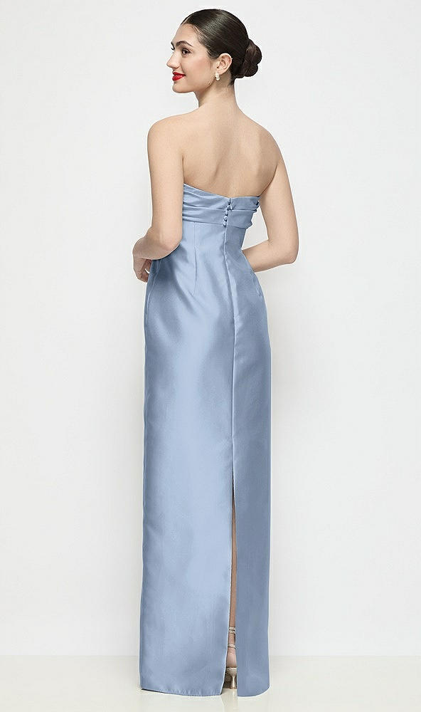 Back View - Cloudy Strapless Pleated Empire Satin Column Maxi Dress