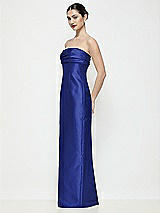 Side View Thumbnail - Cobalt Blue Strapless Pleated Empire Satin Column Maxi Dress