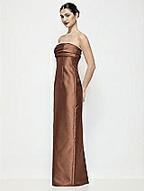 Side View Thumbnail - Cognac Strapless Pleated Empire Satin Column Maxi Dress