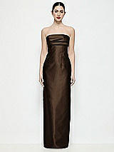 Front View Thumbnail - Espresso Strapless Pleated Empire Satin Column Maxi Dress