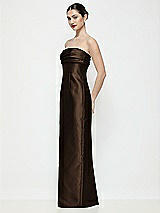 Side View Thumbnail - Espresso Strapless Pleated Empire Satin Column Maxi Dress