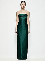 Front View Thumbnail - Evergreen Strapless Pleated Empire Satin Column Maxi Dress
