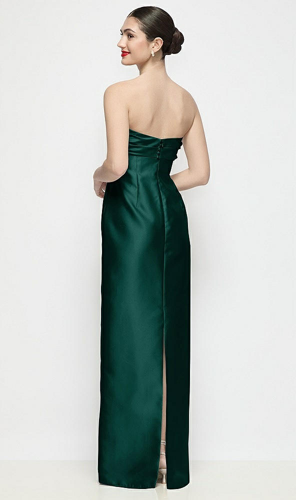 Back View - Evergreen Strapless Pleated Empire Satin Column Maxi Dress