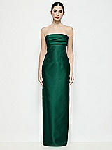 Front View Thumbnail - Hunter Green Strapless Pleated Empire Satin Column Maxi Dress