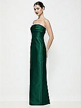 Side View Thumbnail - Hunter Green Strapless Pleated Empire Satin Column Maxi Dress