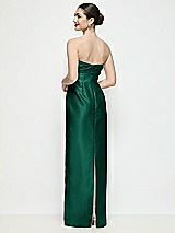 Rear View Thumbnail - Hunter Green Strapless Pleated Empire Satin Column Maxi Dress