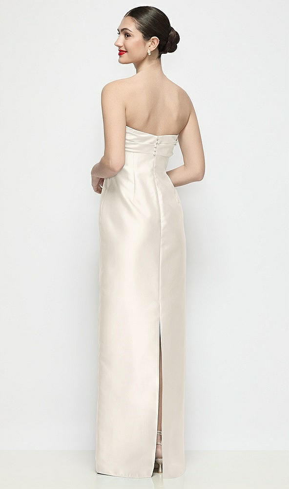 Back View - Ivory Strapless Pleated Empire Satin Column Maxi Dress