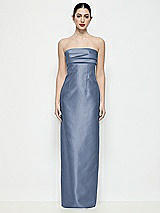 Front View Thumbnail - Larkspur Blue Strapless Pleated Empire Satin Column Maxi Dress