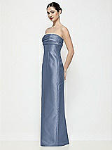 Side View Thumbnail - Larkspur Blue Strapless Pleated Empire Satin Column Maxi Dress