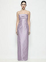 Front View Thumbnail - Lilac Haze Strapless Pleated Empire Satin Column Maxi Dress