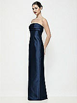 Side View Thumbnail - Midnight Navy Strapless Pleated Empire Satin Column Maxi Dress