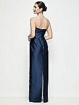 Rear View Thumbnail - Midnight Navy Strapless Pleated Empire Satin Column Maxi Dress