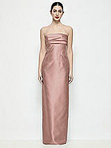 Front View Thumbnail - Neu Nude Strapless Pleated Empire Satin Column Maxi Dress