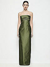 Front View Thumbnail - Olive Green Strapless Pleated Empire Satin Column Maxi Dress