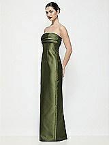 Side View Thumbnail - Olive Green Strapless Pleated Empire Satin Column Maxi Dress