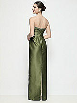Rear View Thumbnail - Olive Green Strapless Pleated Empire Satin Column Maxi Dress