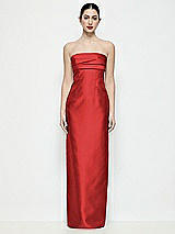 Front View Thumbnail - Poppy Red Strapless Pleated Empire Satin Column Maxi Dress
