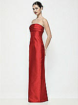 Side View Thumbnail - Poppy Red Strapless Pleated Empire Satin Column Maxi Dress