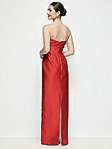Rear View Thumbnail - Poppy Red Strapless Pleated Empire Satin Column Maxi Dress