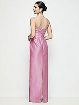 Rear View Thumbnail - Powder Pink Strapless Pleated Empire Satin Column Maxi Dress