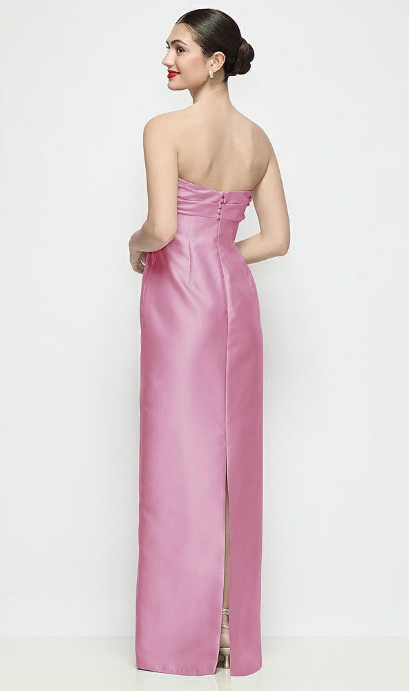 Back View - Powder Pink Strapless Pleated Empire Satin Column Maxi Dress