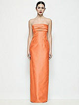 Front View Thumbnail - Portofino Orange Strapless Pleated Empire Satin Column Maxi Dress