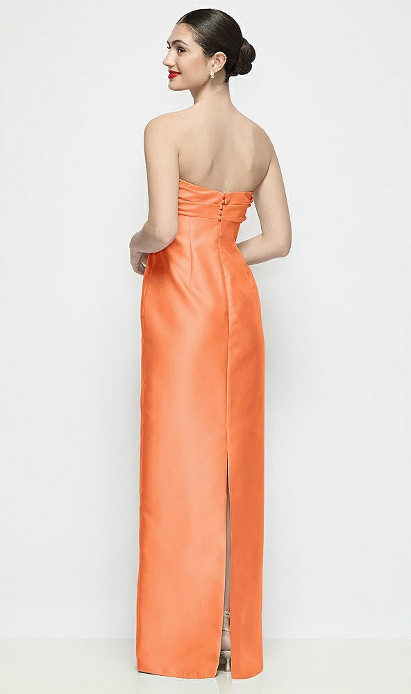 Back View - Portofino Orange Strapless Pleated Empire Satin Column Maxi Dress