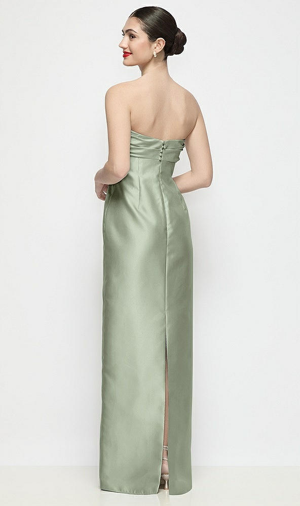 Back View - Sage Strapless Pleated Empire Satin Column Maxi Dress