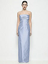Front View Thumbnail - Sky Blue Strapless Pleated Empire Satin Column Maxi Dress
