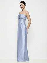 Side View Thumbnail - Sky Blue Strapless Pleated Empire Satin Column Maxi Dress