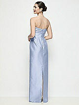 Rear View Thumbnail - Sky Blue Strapless Pleated Empire Satin Column Maxi Dress