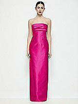 Front View Thumbnail - Think Pink Strapless Pleated Empire Satin Column Maxi Dress