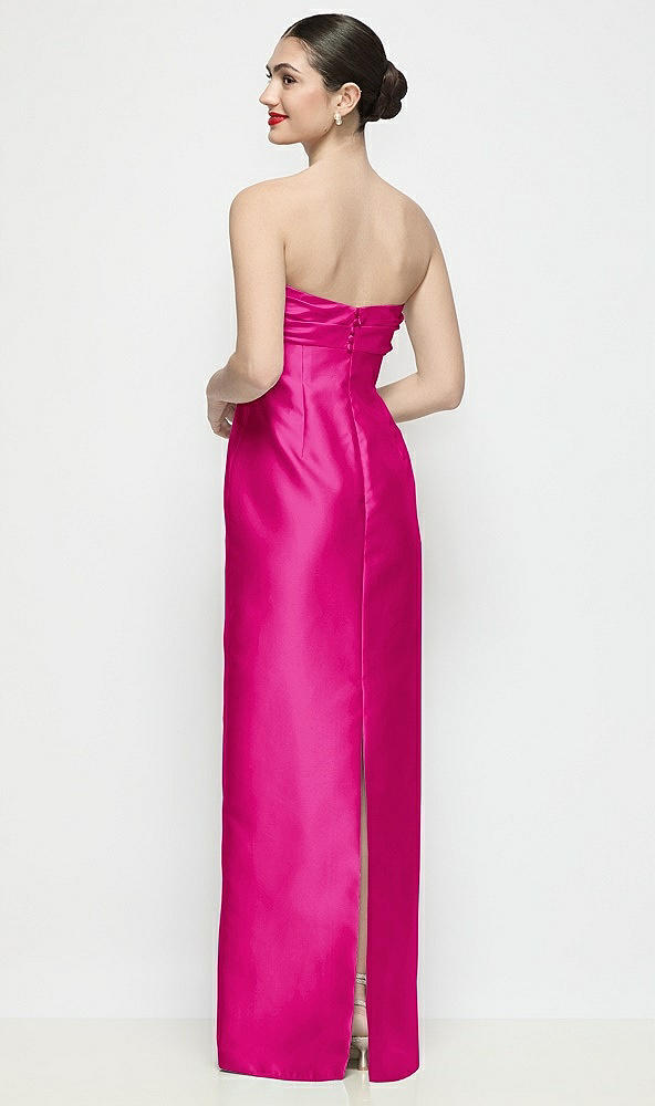Back View - Think Pink Strapless Pleated Empire Satin Column Maxi Dress