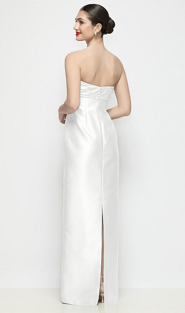 Back View - White Strapless Pleated Empire Satin Column Maxi Dress