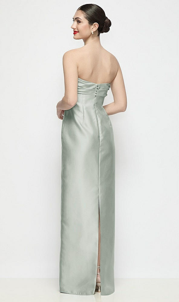 Back View - Willow Green Strapless Pleated Empire Satin Column Maxi Dress