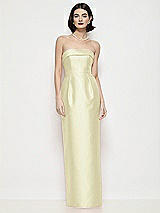 Front View Thumbnail - Butter Yellow Strapless Cuff Neck Satin Maxi Dress with Column Skirt