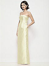 Side View Thumbnail - Butter Yellow Strapless Cuff Neck Satin Maxi Dress with Column Skirt