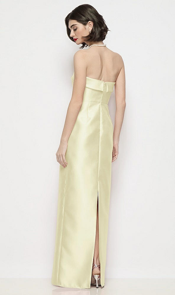 Back View - Butter Yellow Strapless Cuff Neck Satin Maxi Dress with Column Skirt