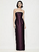 Front View Thumbnail - Deep Plum Strapless Cuff Neck Satin Maxi Dress with Column Skirt