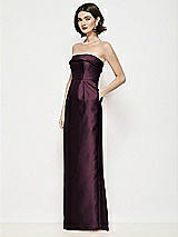 Side View Thumbnail - Deep Plum Strapless Cuff Neck Satin Maxi Dress with Column Skirt