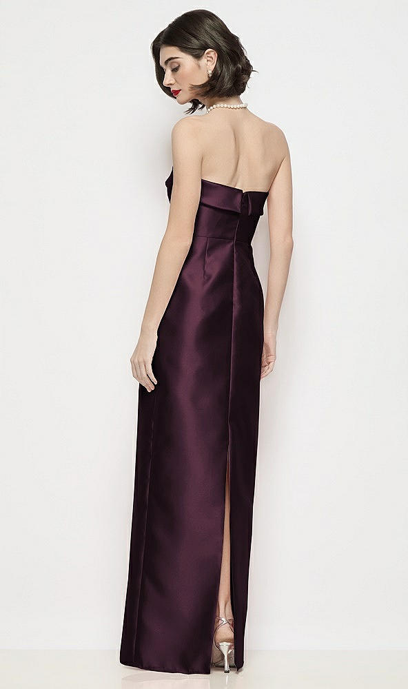 Back View - Deep Plum Strapless Cuff Neck Satin Maxi Dress with Column Skirt