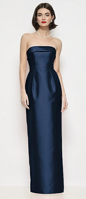 Strapless Cuff Neck Satin Maxi Dress with Column Skirt
