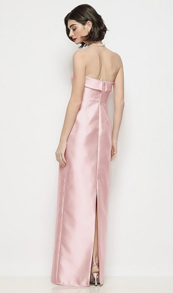 Back View - Ballet Pink Strapless Cuff Neck Satin Maxi Dress with Column Skirt