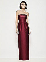 Front View Thumbnail - Cabernet Strapless Cuff Neck Satin Maxi Dress with Column Skirt