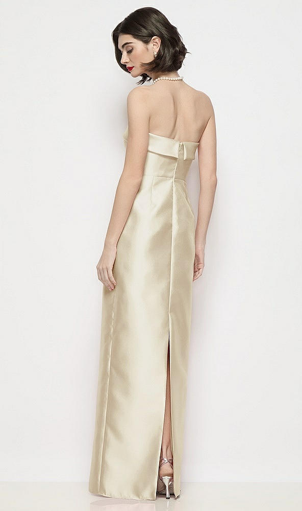 Back View - Champagne Strapless Cuff Neck Satin Maxi Dress with Column Skirt