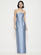 Front View Thumbnail - Cloudy Strapless Cuff Neck Satin Maxi Dress with Column Skirt