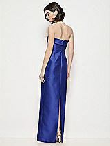 Rear View Thumbnail - Cobalt Blue Strapless Cuff Neck Satin Maxi Dress with Column Skirt