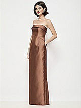 Side View Thumbnail - Cognac Strapless Cuff Neck Satin Maxi Dress with Column Skirt
