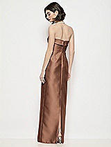 Rear View Thumbnail - Cognac Strapless Cuff Neck Satin Maxi Dress with Column Skirt
