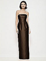 Front View Thumbnail - Espresso Strapless Cuff Neck Satin Maxi Dress with Column Skirt